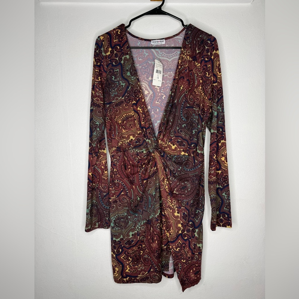 NWT- Fashion Nova Multicolor Paisley Long Sleeve Dress